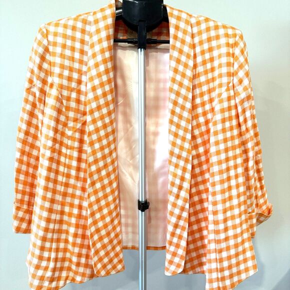 Alberto Makali Vintage Orange and White Checker Open Blazer Swing Jacket Size XL - Picture 2 of 7